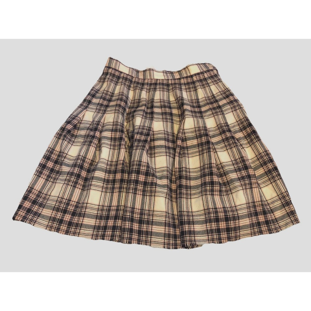 Talbots Women's - Size 8 - Skirt - Pink & Black - Plaid - Wool - Side Zip